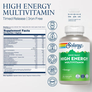 A bottle of Solaray Once Daily High Energy Multi-vitamin, Iron Free
