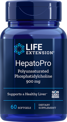 A bottle of Life Extension HepatoPro 900 mg (Polyunsaturated Phosphatidylcholine)