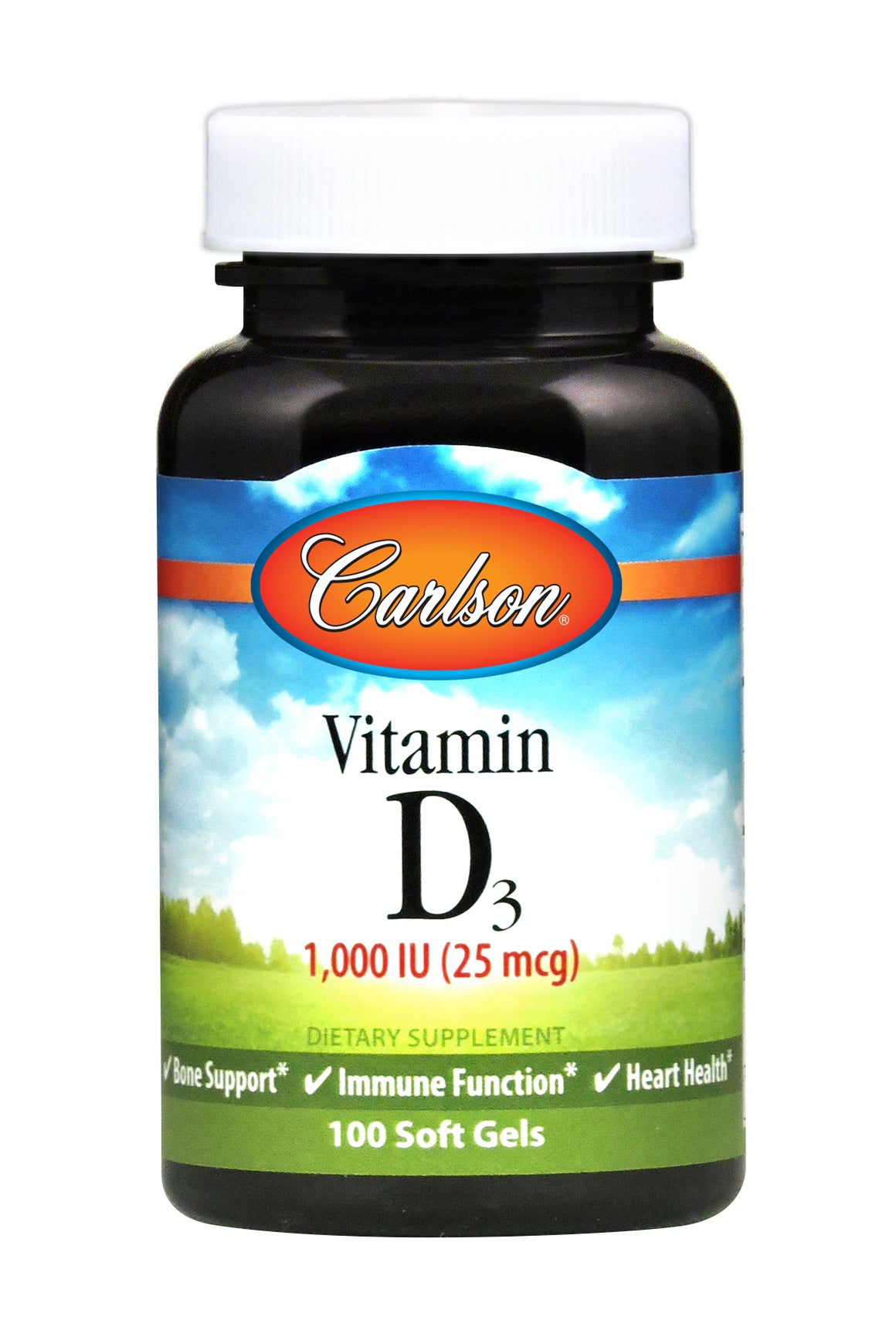 A bottle of Carlson Vitamin D3 1000 IU
