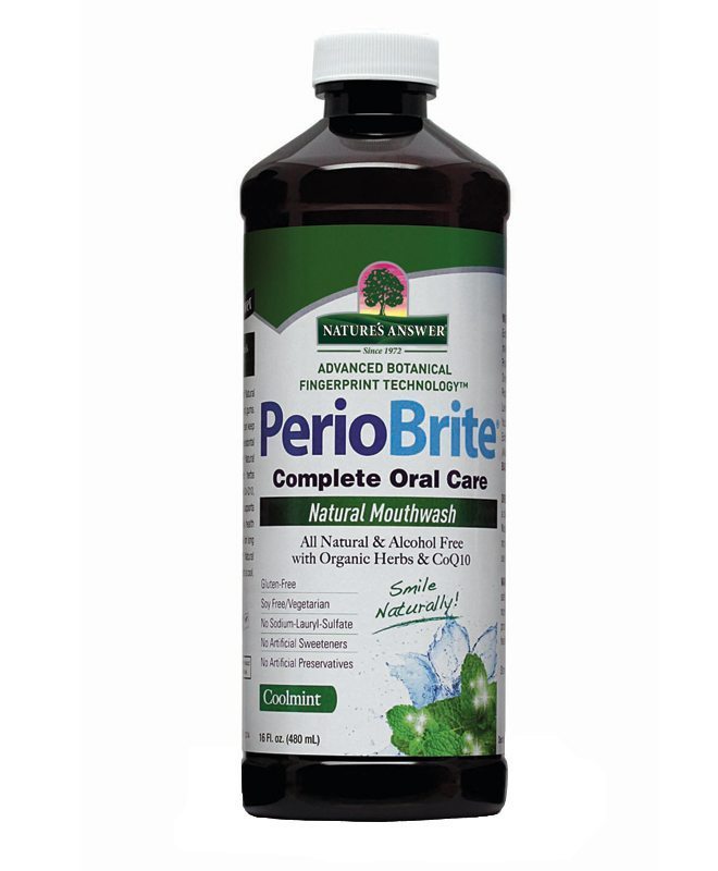 A bottle of Nature's Answer PerioBrite Mouthwash Alcohol-Free Coolmint