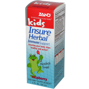 A package of Zand Kids Insure Herbal Formula Raspberry