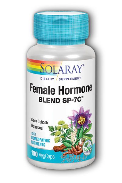 A bottle of Solaray Female Hormone Blend SP-7C