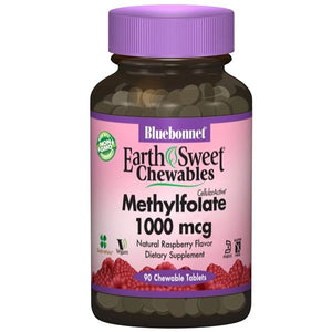 A bottle of Bluebonnet EarthSweet® Chewables CellularActive® Methylfolate