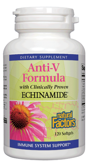 A bottle of Natural Factors ECHINAMIDE® Anti-V Formula