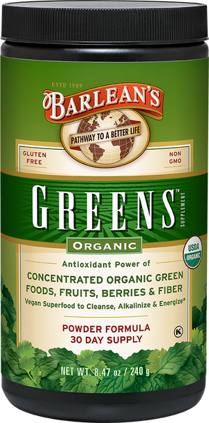 A jar of Barleans Organic Greens™ Powder - Natural Flavor