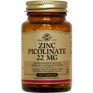 A bottle of Solgar Zinc Picolinate 22 mg