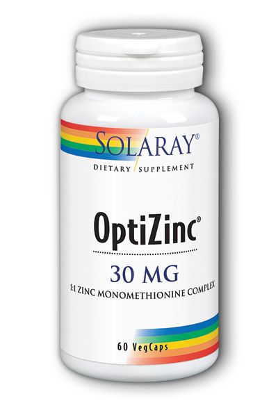 A bottle of Solaray OptiZinc 30 mg