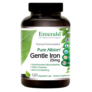 A bottle of Emerald Gentle Iron 25mg