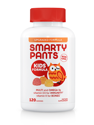 A bottle of Smartypants Kids Formula Multivitamin + Omega 3