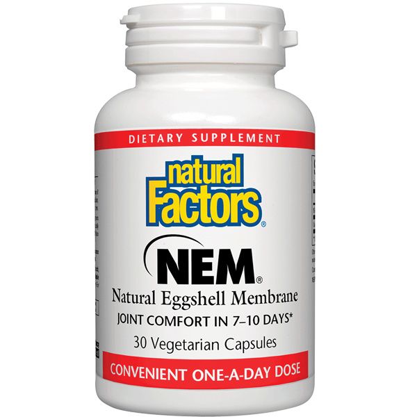 A bottle of Natural Factors NEM® Natural Eggshell Membrane 500 mg