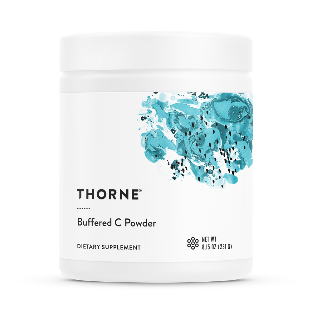 A bottle of Thorne Buffered C Powder