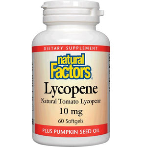A bottle of Natural Factors Lycopene 10 mg
