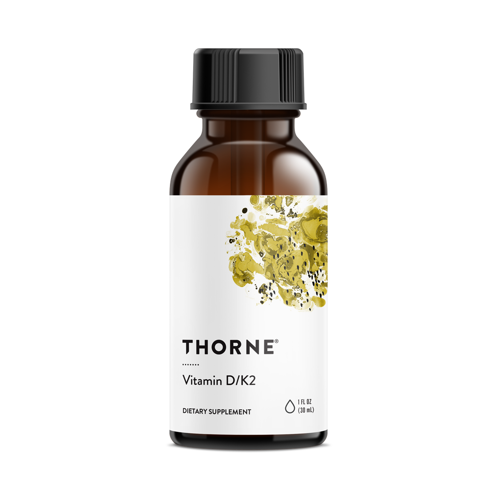 A bottle of Thorne Vitamin D/K2 Liquid