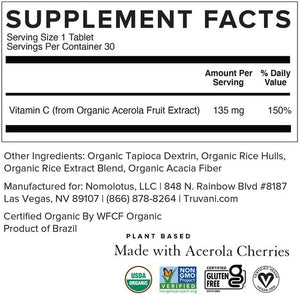 Vitamin C from Organic Acerola Cherries- Truvani- 30 tablet