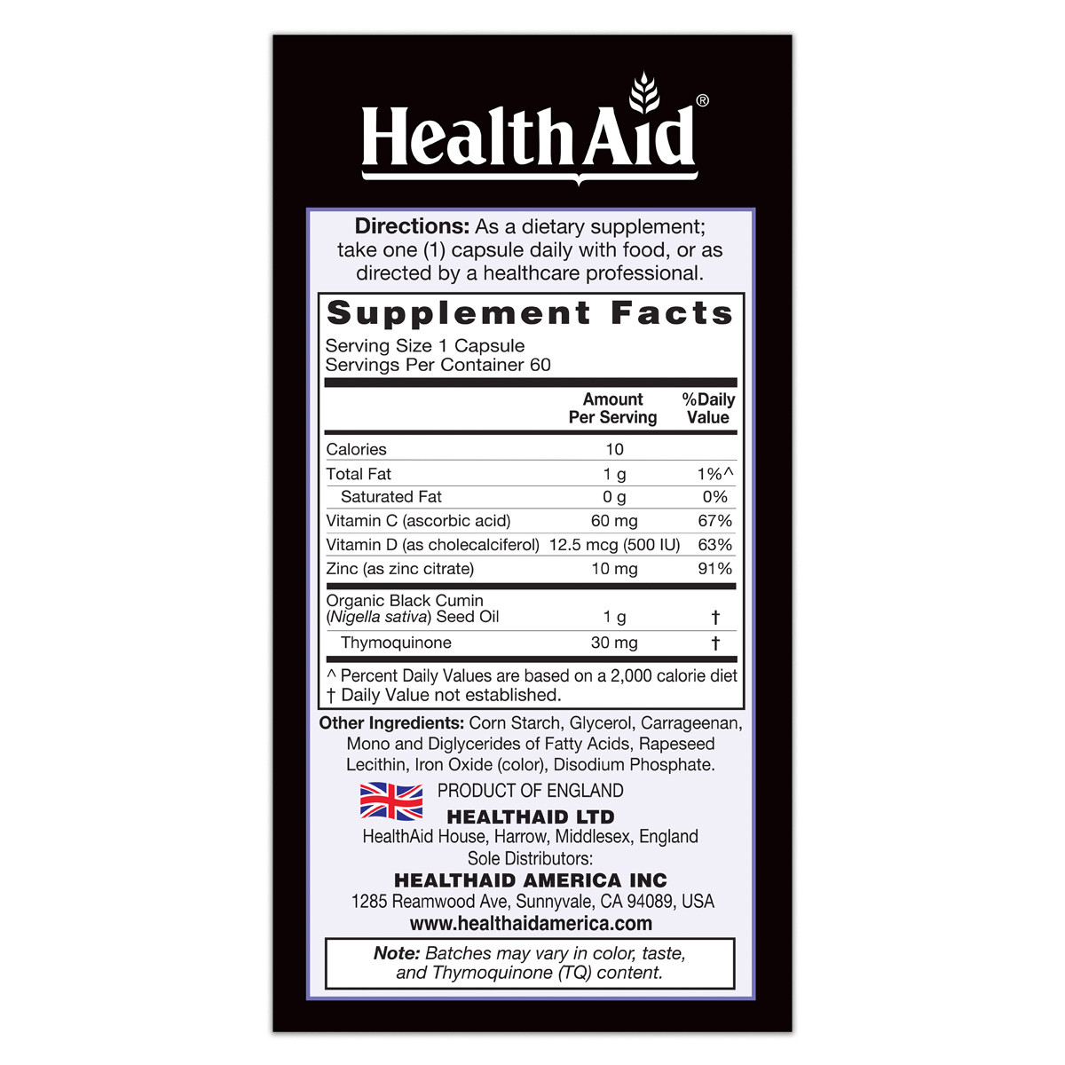 Black Seed Oil - HealthAid - 60 capsules