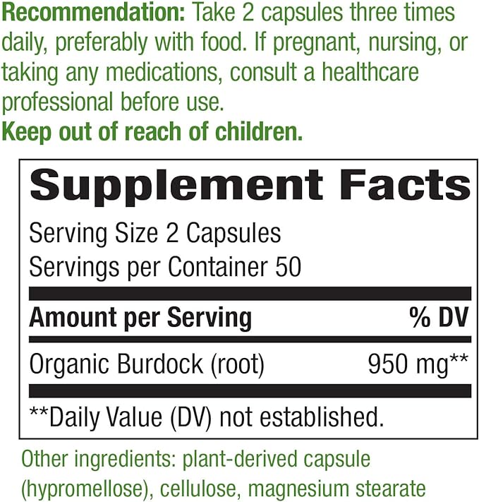 Burdock Root- Nature's Way- 100vcap