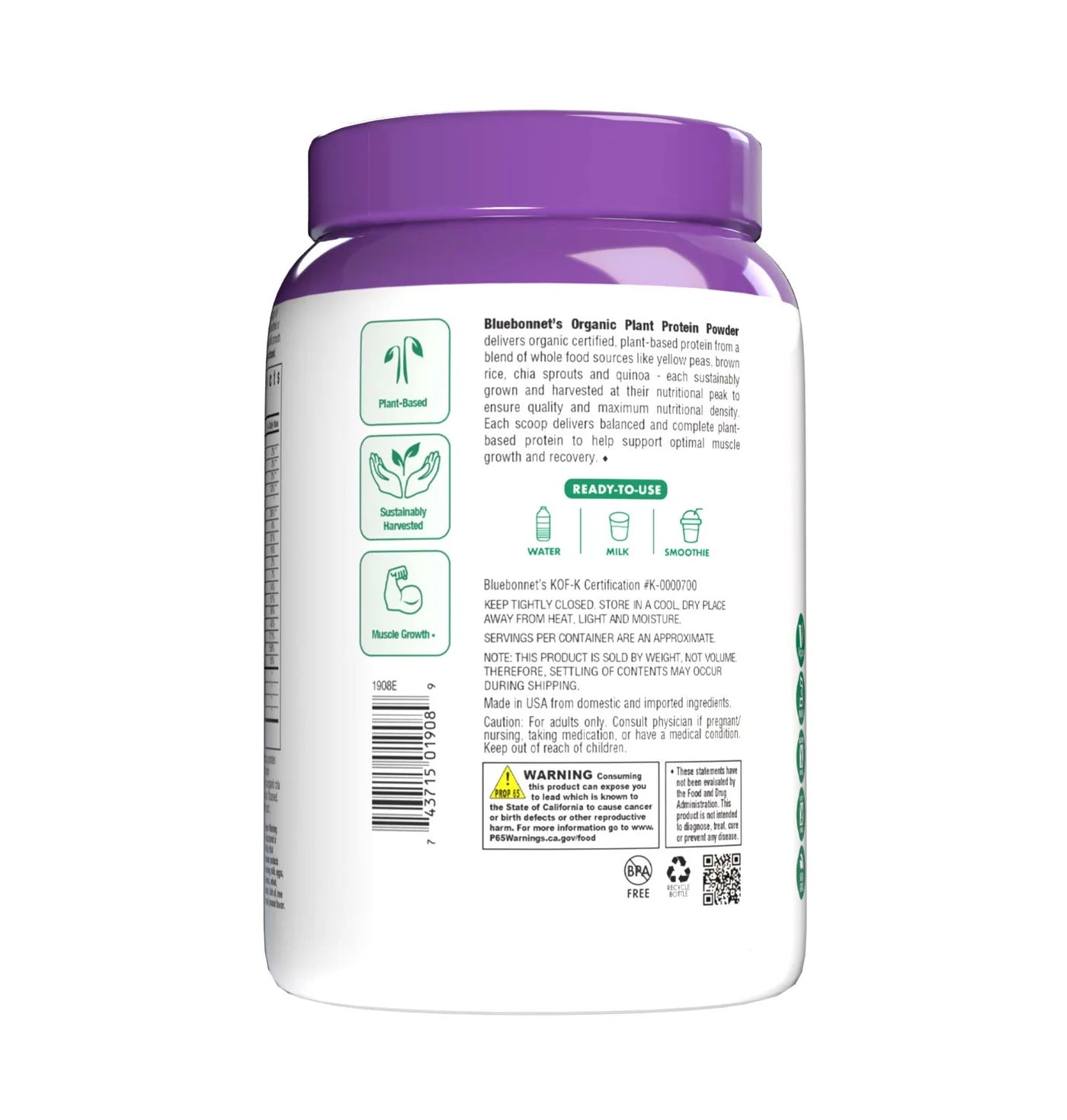 Organic Plant Protein Powder Chocolate Bluebonnet