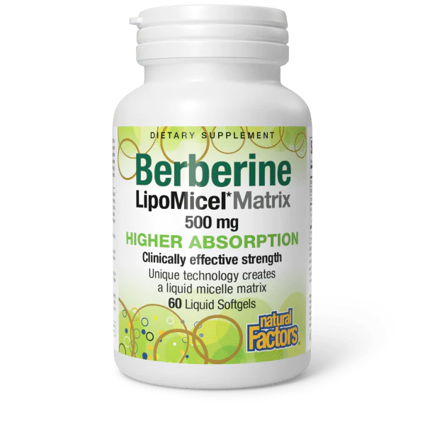 Berberine LipoMiel Matrix dietary supplement bottle on a white background