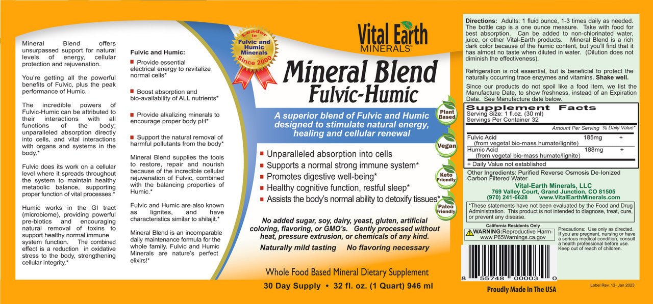 Mineral Blend Fulvic-Humic - Vital Earth Minerals - 32 fl oz