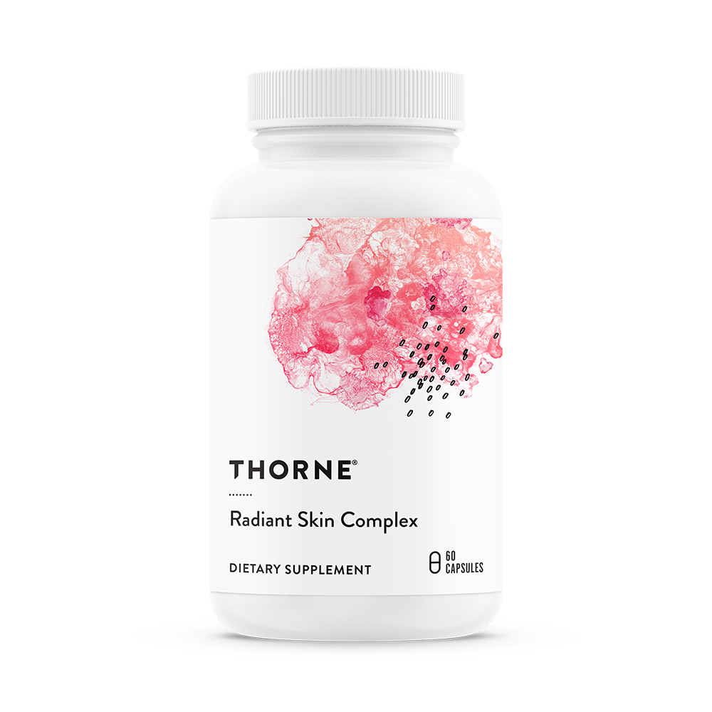 Thorne Radiant Skin Complex dietary supplement bottle on a white background