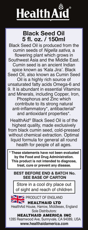 Black Seed Oil liquid - HealthAid - 5 fl oz (150 ml)