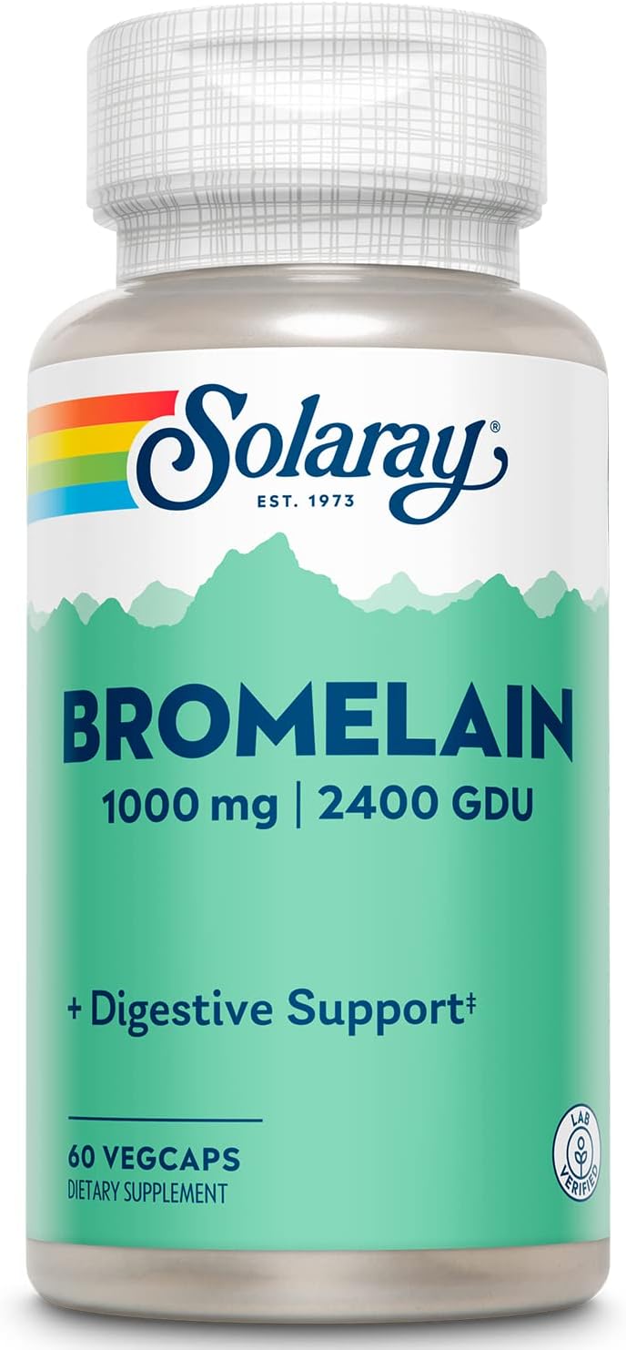 Solaray Bromelain supplement bottle with green label and white cap.