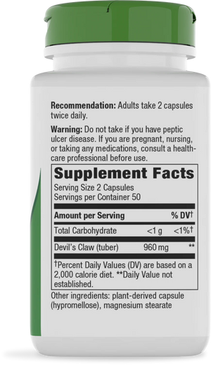 Supplement bottle with green cap and white label displaying supplement facts.