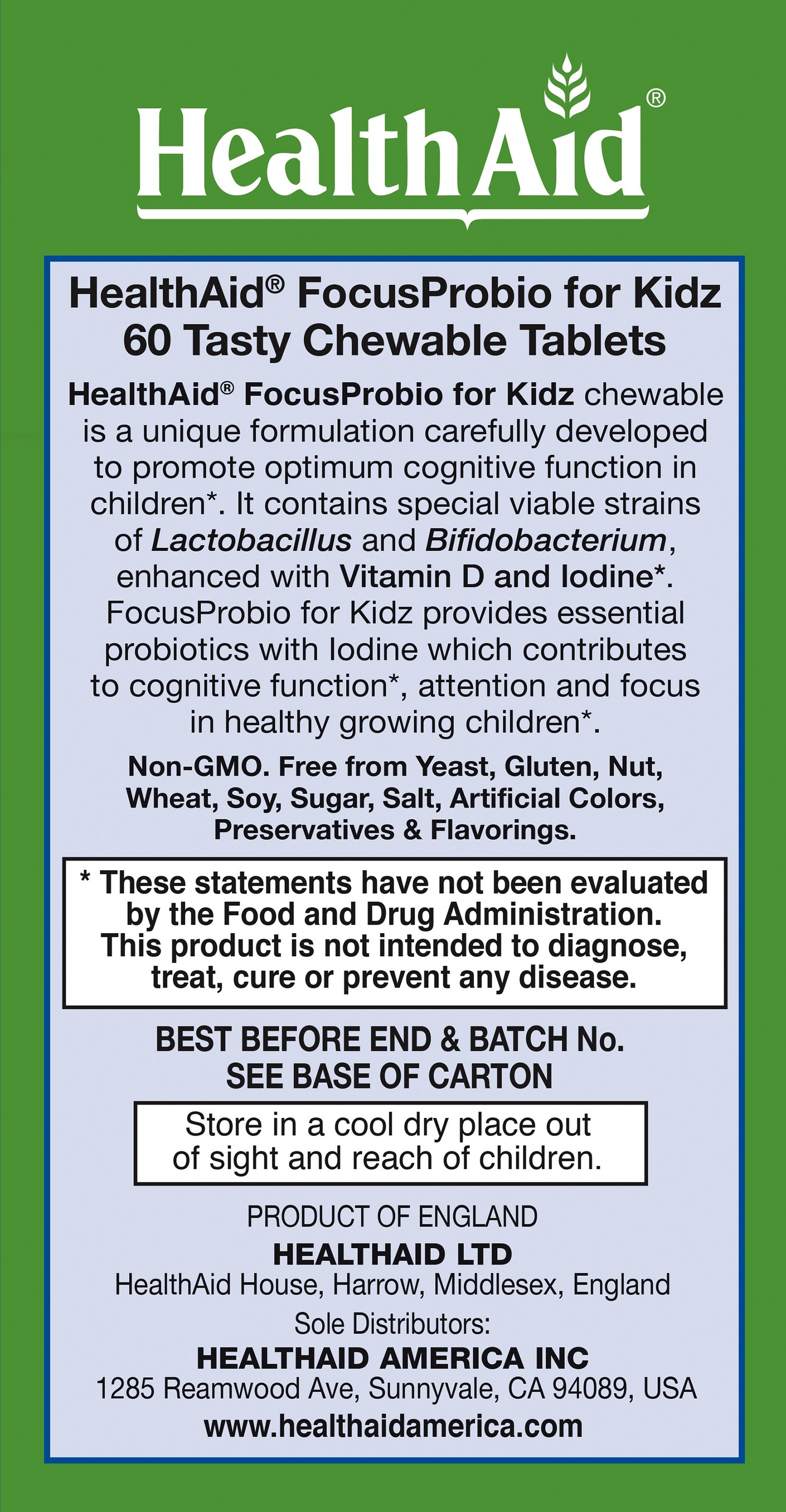 FocusProbio for KIDZ Chewable - HealthAid - 60 chewable tablets