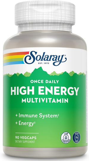 A bottle of Solaray Once Daily High Energy Multi-vitamin, Iron Free