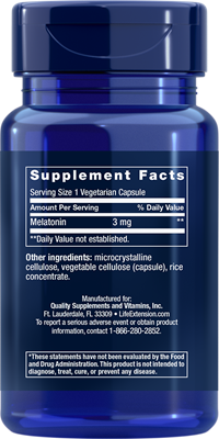 A bottle of Life Extension Melatonin 3mg