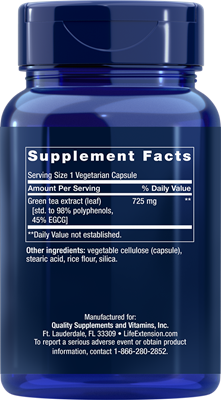 A bottle of Life Extension Lightly Caffeinated Mega Green Tea Extract