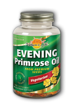 A bottle of Vegetarian Evening Primrose Oil Nature's Life