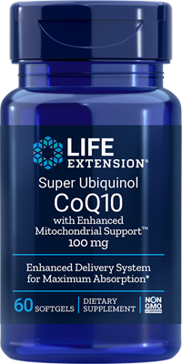 A bottle of Life Extension Super Ubiquinol CoQ10 with Enhanced Mitochondrial Support™