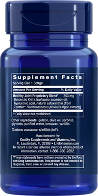 A bottle of Life Extension Krill Healthy Joint Formula