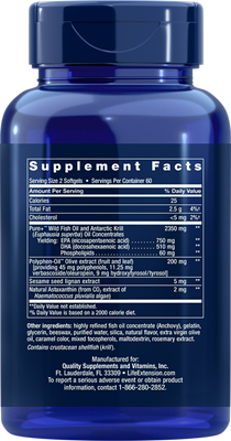 A bottle of Life Extension Super Omega-3 Plus EPA/DHA with Sesame Lignans, Olive Extract, Krill & Astaxanthin