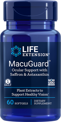 A bottle of Life Extension MacuGuard® Ocular Support with Saffron & Astaxanthin