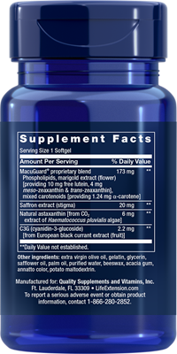 A bottle of Life Extension MacuGuard® Ocular Support with Saffron & Astaxanthin