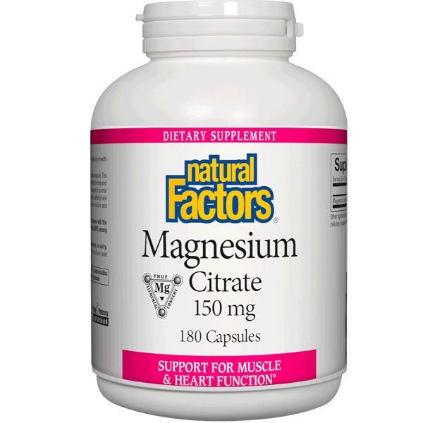 A bottle of Natural Factors Magnesium Citrate 150 mg
