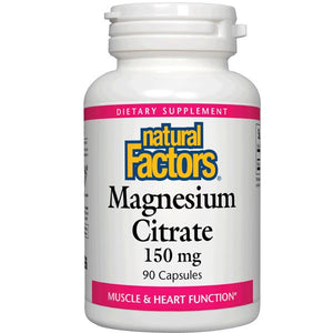 A bottle of Natural Factors Magnesium Citrate 150 mg