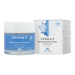 A jar and package of Derma E Hydrating Day Cream with Hyaluronic Acid