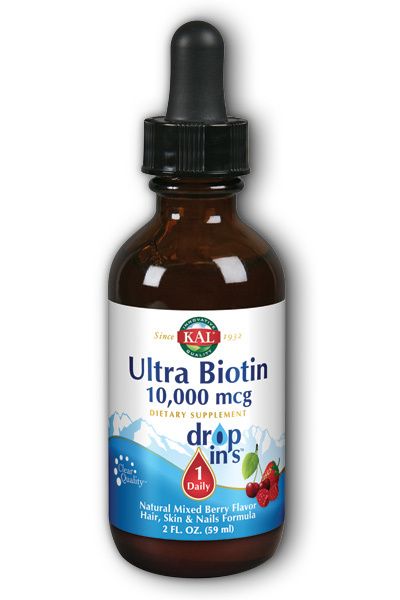 A bottle of KAL Ultra Biotin 10000 mcg
