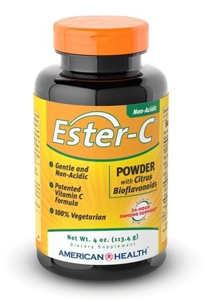 A bottle of American Health Ester-C® 750 mg Powder with Citrus Bioflavonoids