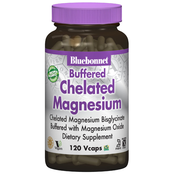 A pill bottle of Bluebonnet Albion® Buffered Chelated Magnesium