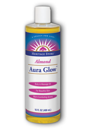 A bottle of Heritage Store Aura Glow Almond
