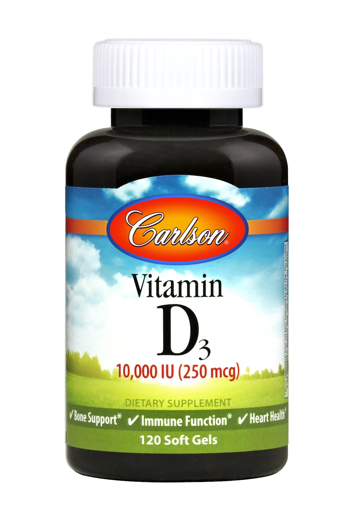 A bottle of Carlson Vitamin D3 10 000 IU