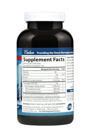 Back of bottle with Supplemental Facts for Carlson Super Omega-3 Gems®