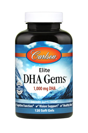 A bottle of Carlson Elite DHA Gems