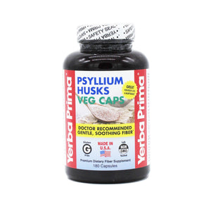 A bottle of Yerba Prima Psyllium Husks Veg Caps