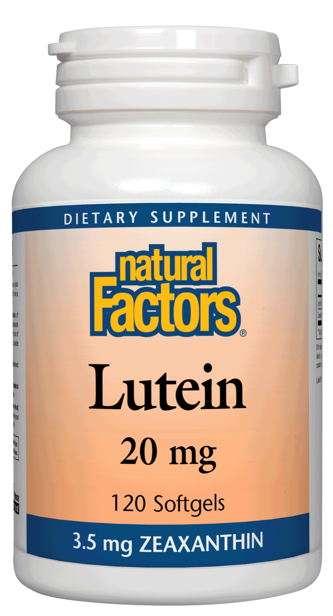 A bottle of Natural Factors Lutein 20 mg