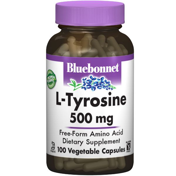 A bottle of Bluebonnet L-Tyrosine 500 mg